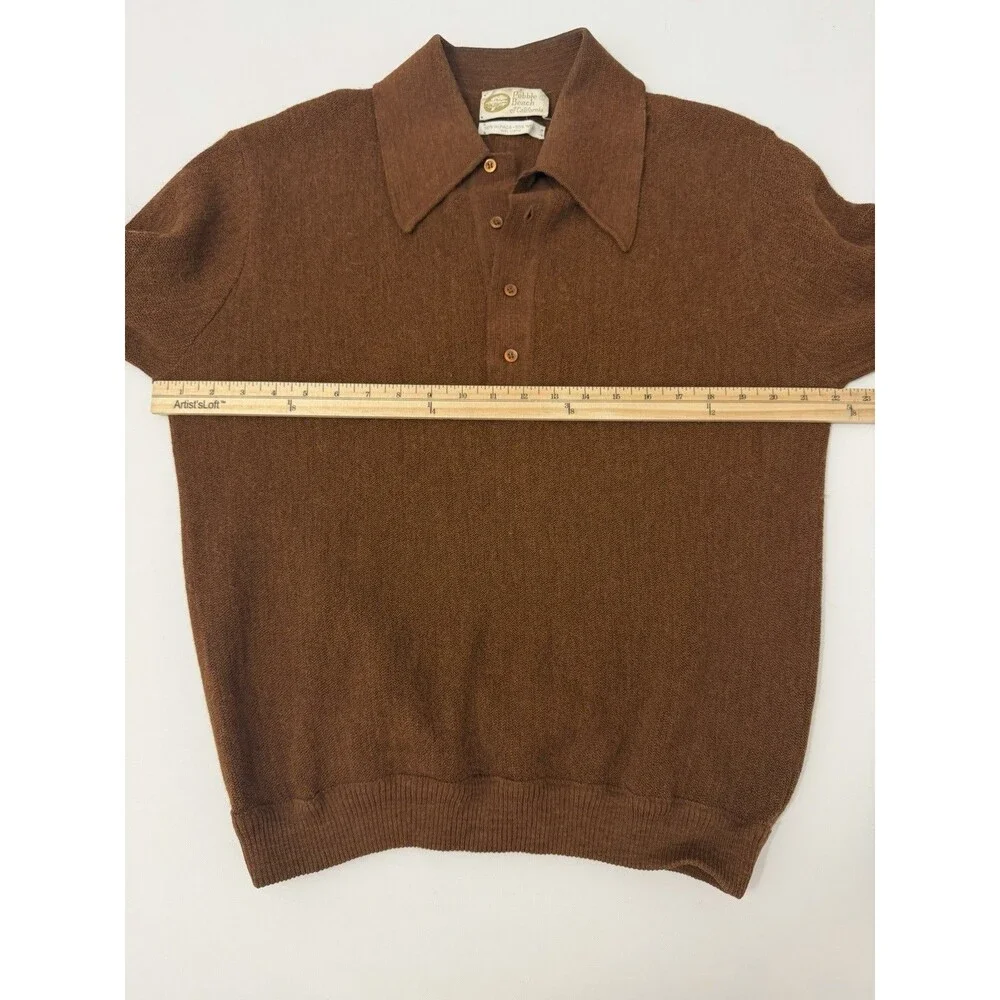 Pebble Beach Polo Sweater Mens Large Brown Alpaca Wool Blend Long Sleeve Vintage